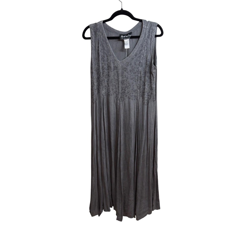 Vintage Y2K 90s All That Jazz Maxi Dress Gray Sleeveless Flowy Boho Womens Sz S